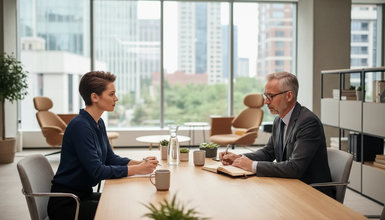 Professional exit interview in office.