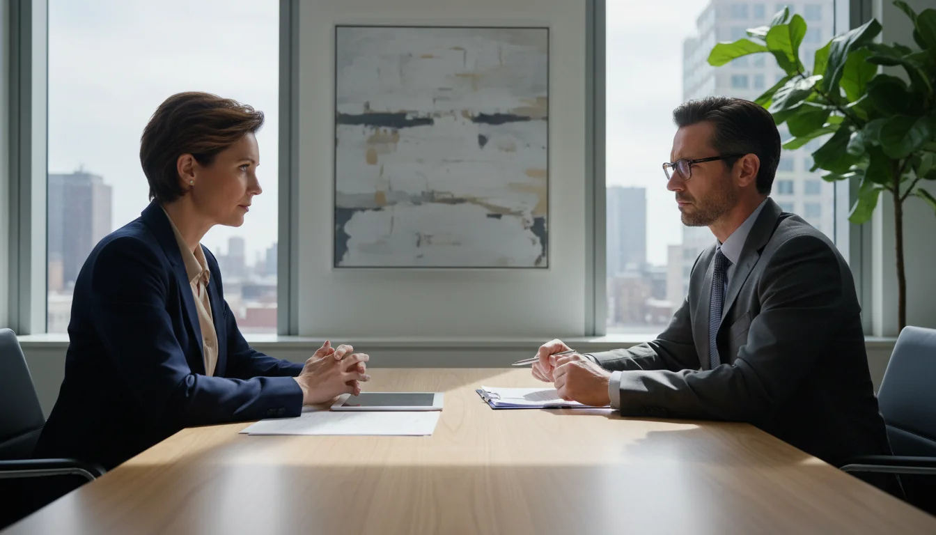 Employee in exit interview meeting