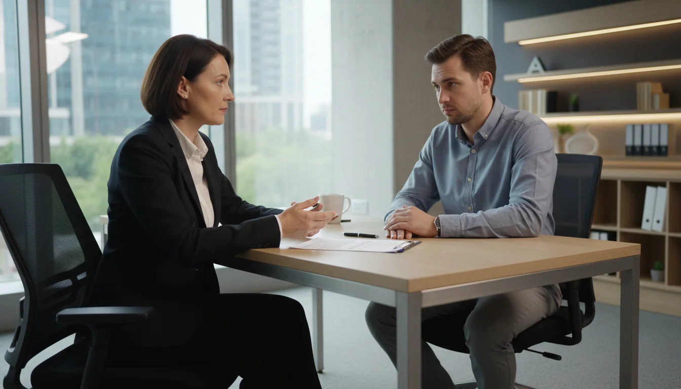 Professional conducting exit interview.