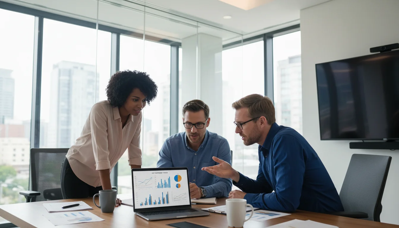 Team analyzing exit interview data.