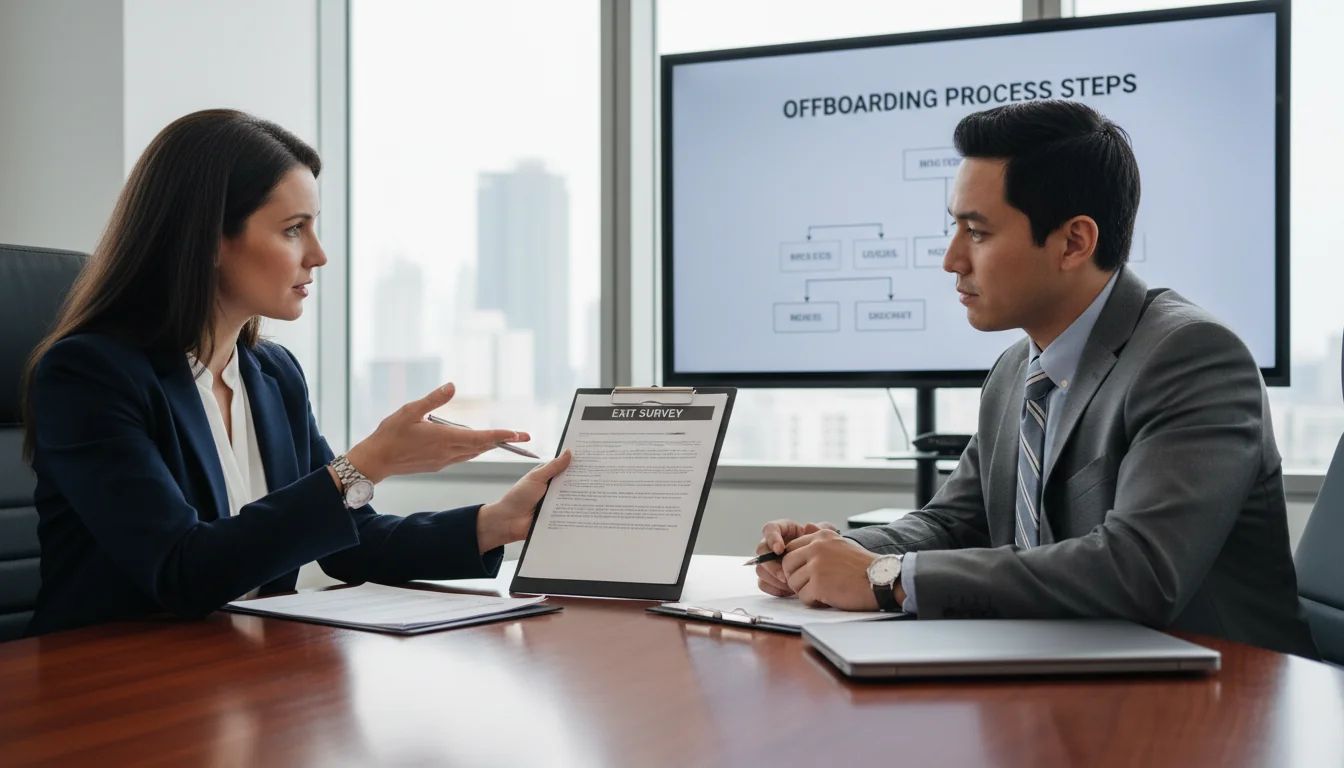 HR manager discussing exit survey process