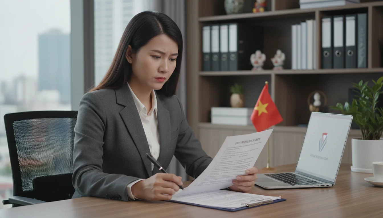 Vietnamese employee signing exit form