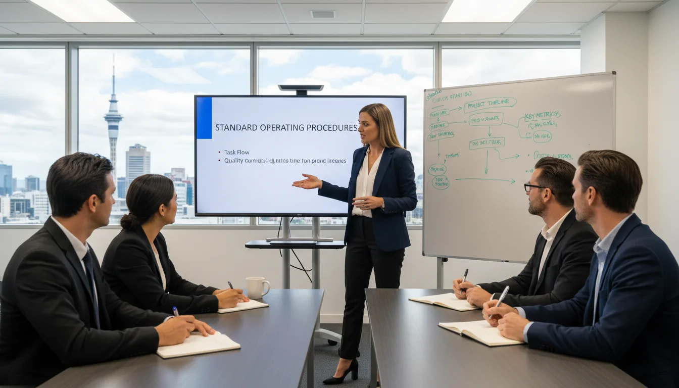 Manager training staff on SOPs