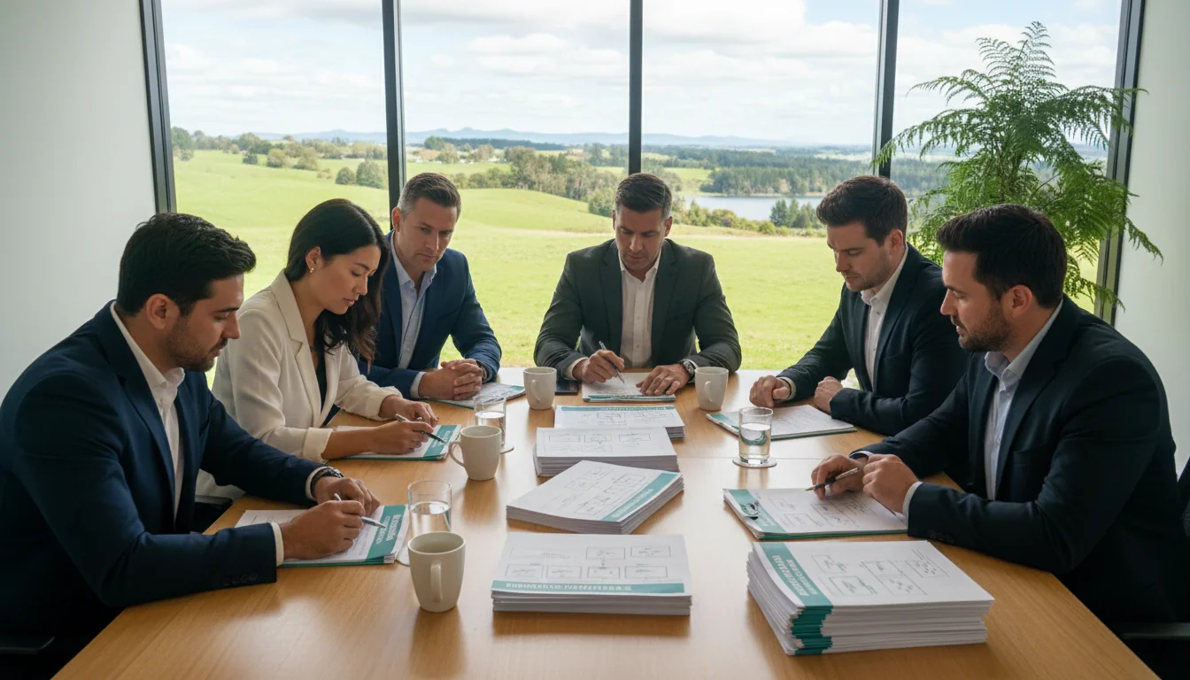 Team reviewing SOP documents