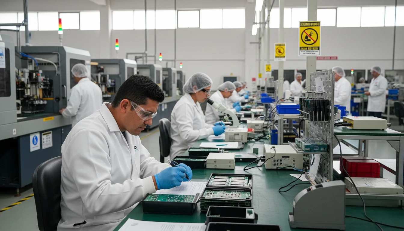 Technician inspecting quality of electronics