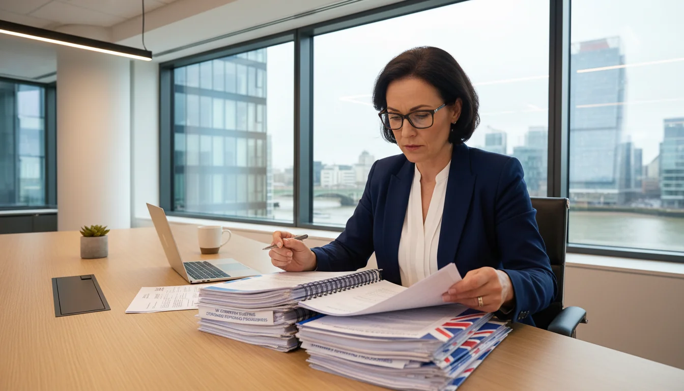 Professional reviewing corporate SOP documents