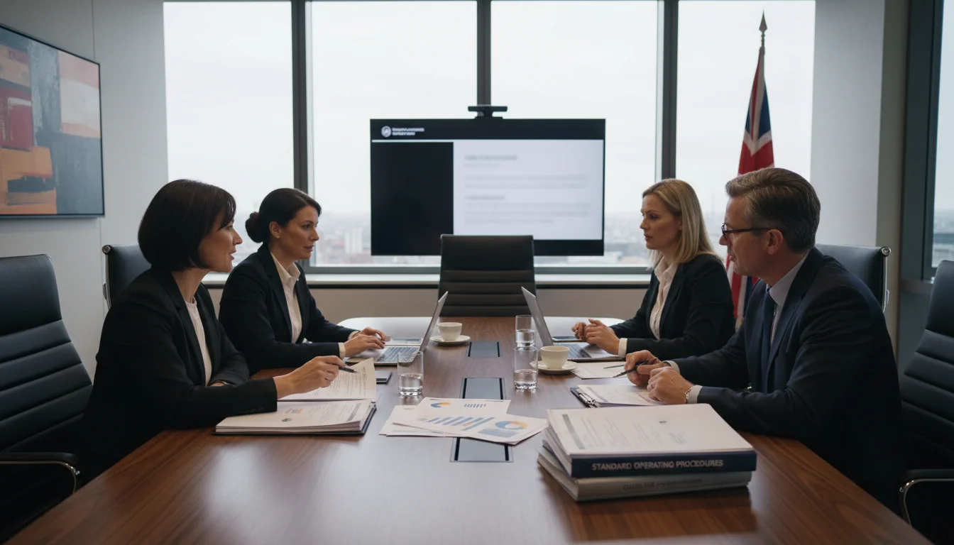 Team discussing SOP guidelines in meeting