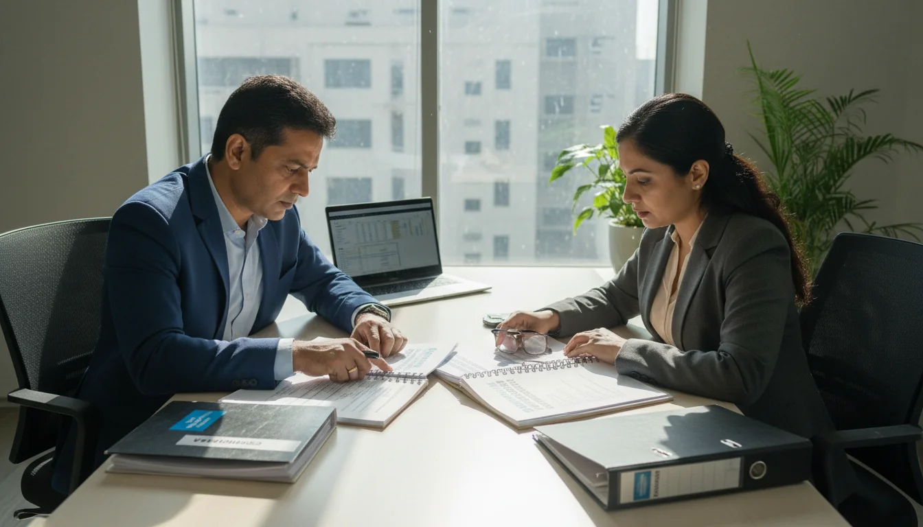 Indian executives reviewing corporate SOP documents