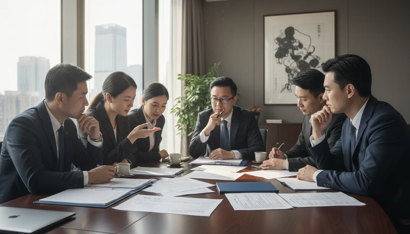 Corporate team reviewing SOP documents