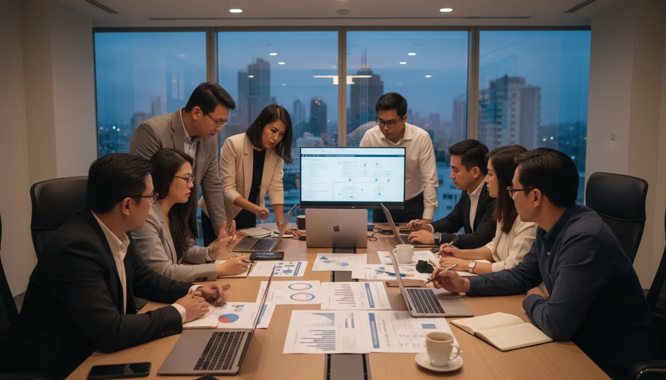Business team reviewing incident response plan