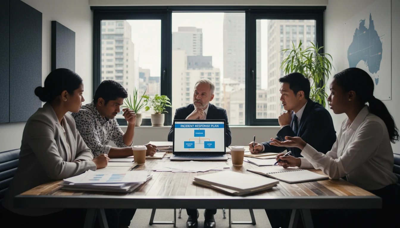 Team reviewing incident response plan.