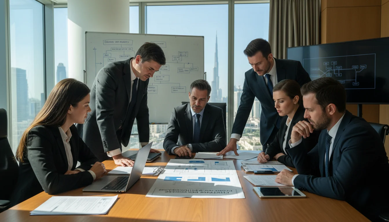 Team discussing UAE corporate emergency procedures