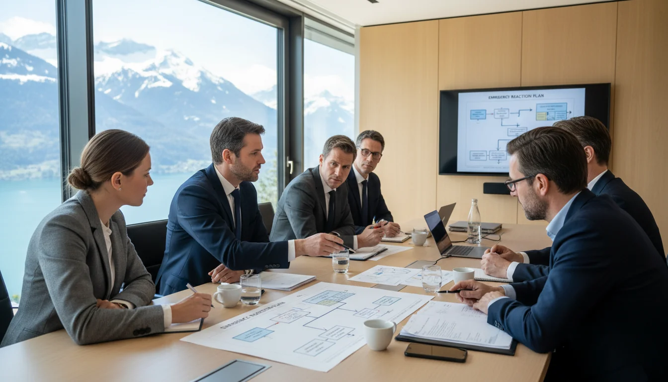 Team discussing emergency procedures.