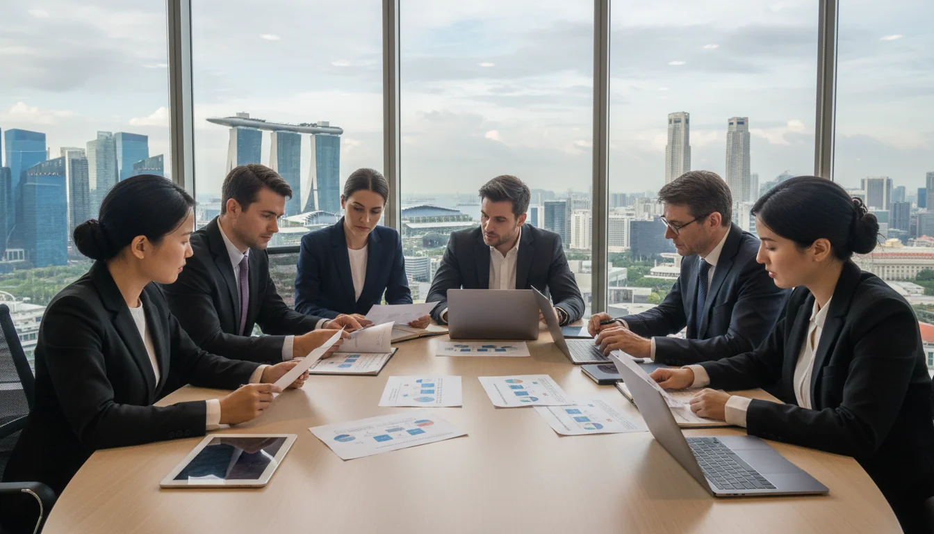 Corporate team reviewing incident plan