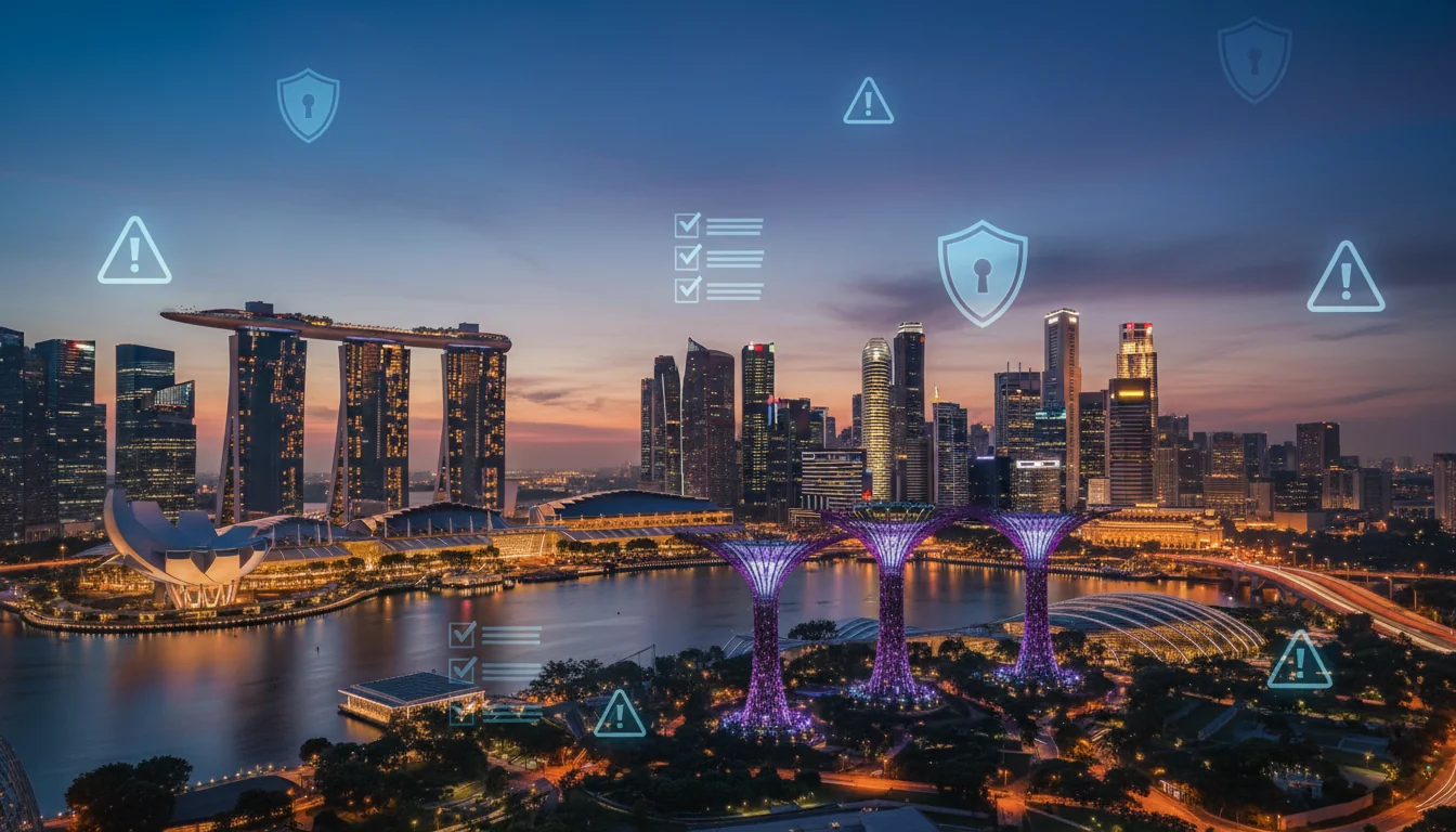 Singapore skyline with security icons