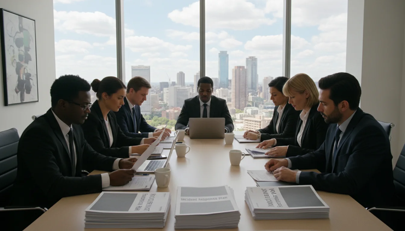 Corporate team reviewing incident response plan