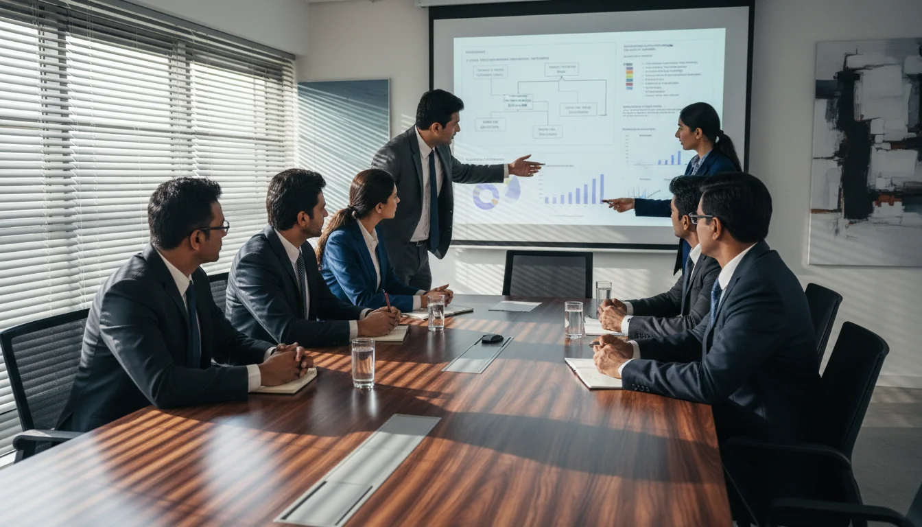 Business meeting discussing response strategies.