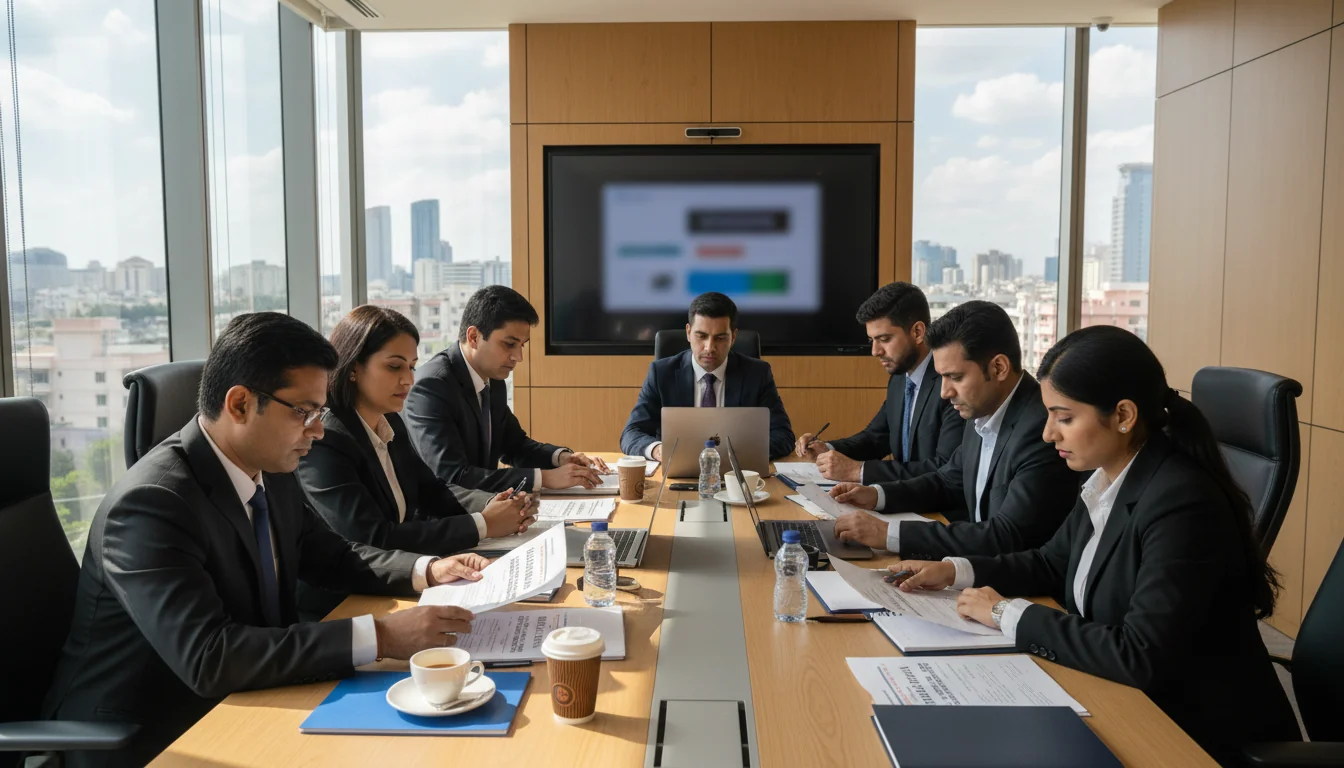 Corporate team reviewing incident response plan.