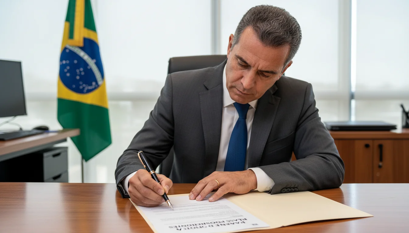 Brazilian business executive signing incident document