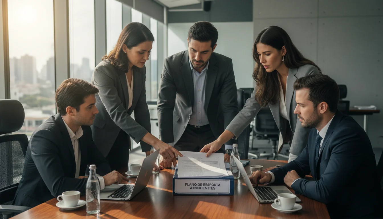 Corporate team reviewing incident response plan