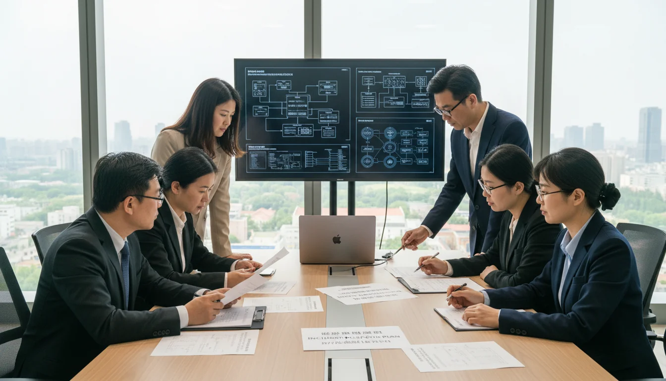 Chinese corporate team reviewing incident response plan