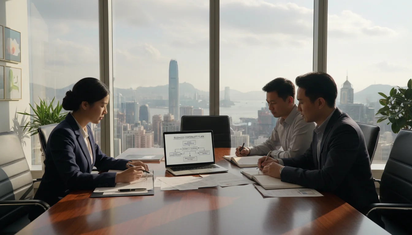 Business professionals reviewing continuity plan.