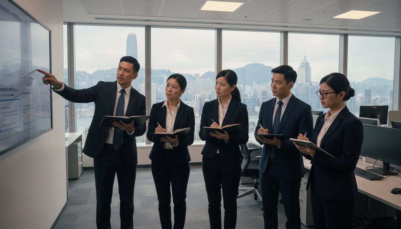 Team conducting business continuity drill.