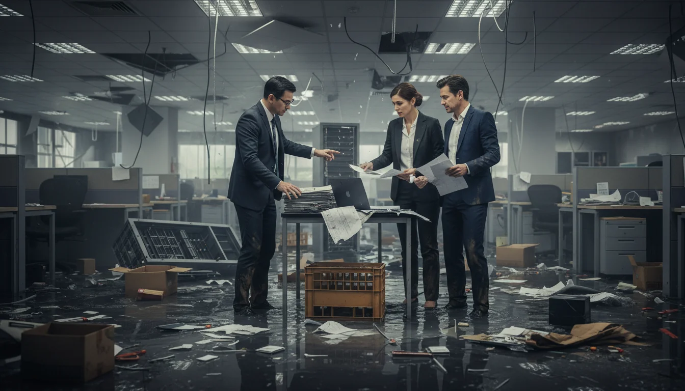 Business owners assessing flood damage.