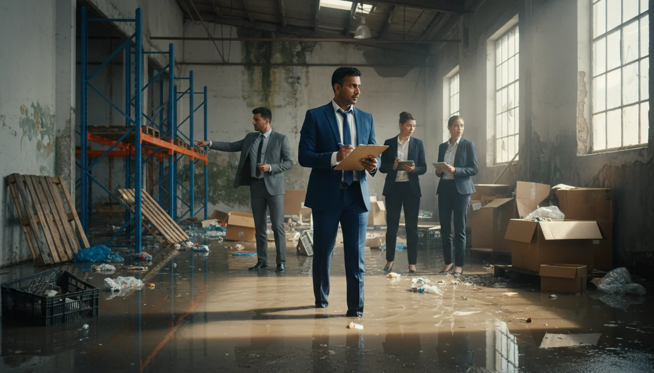 Business leader assessing post-flood damage