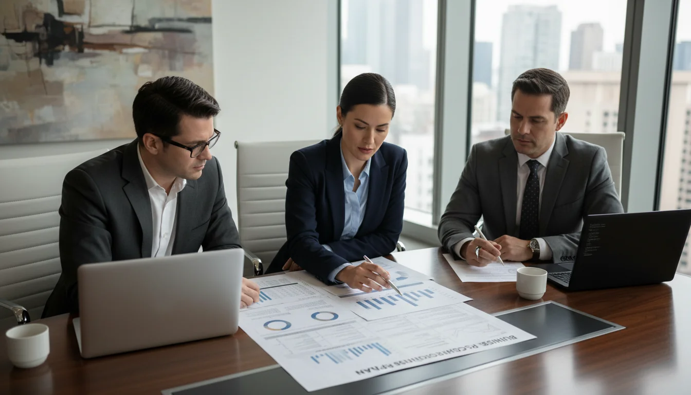 Business professionals reviewing BCP document