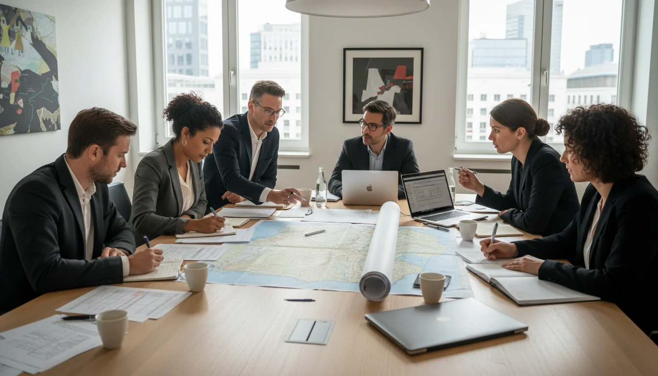 Business team drafting emergency plan.