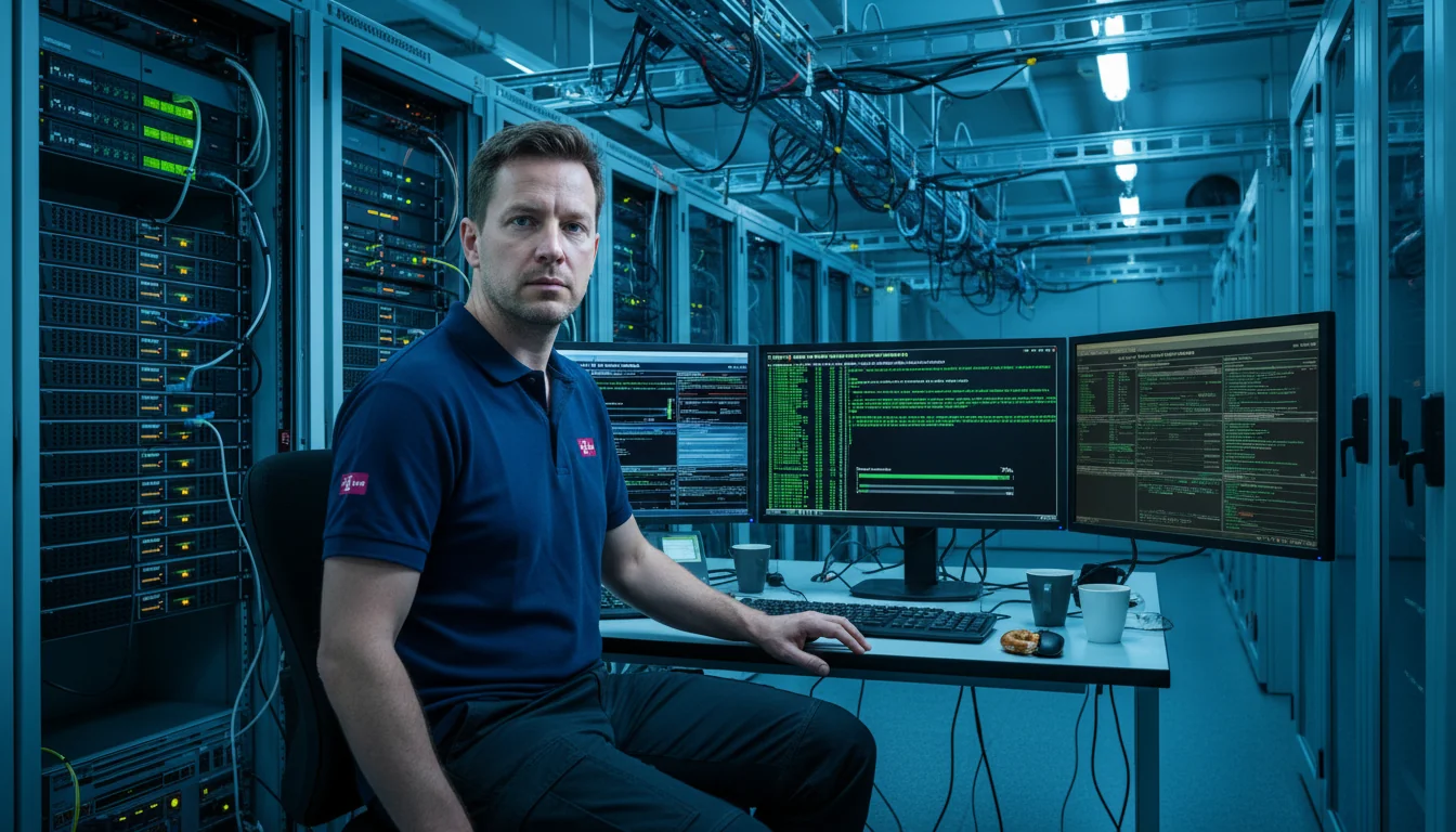 IT expert restoring data post-disaster.