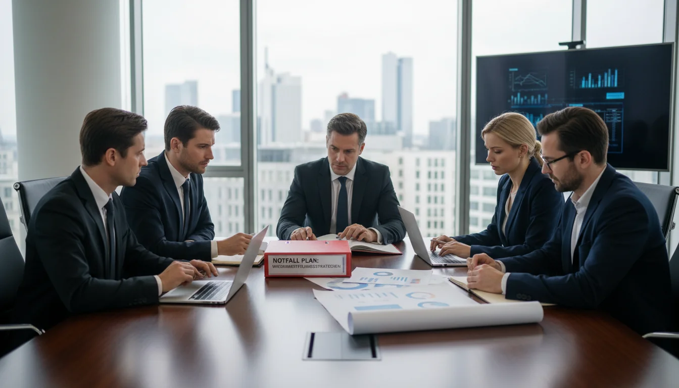 Team discussing recovery strategies in meeting.