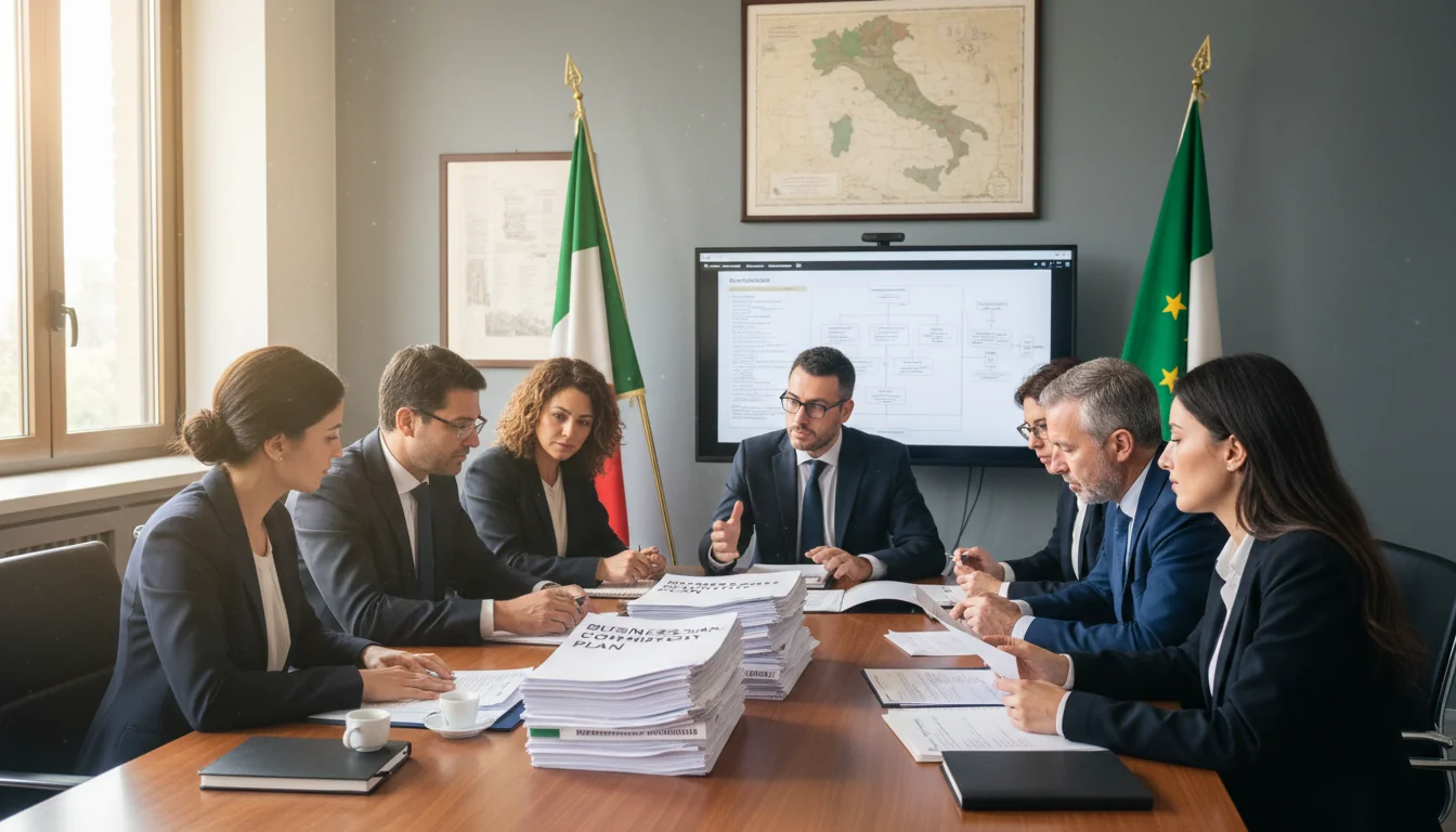 Corporate team reviewing disaster recovery plans