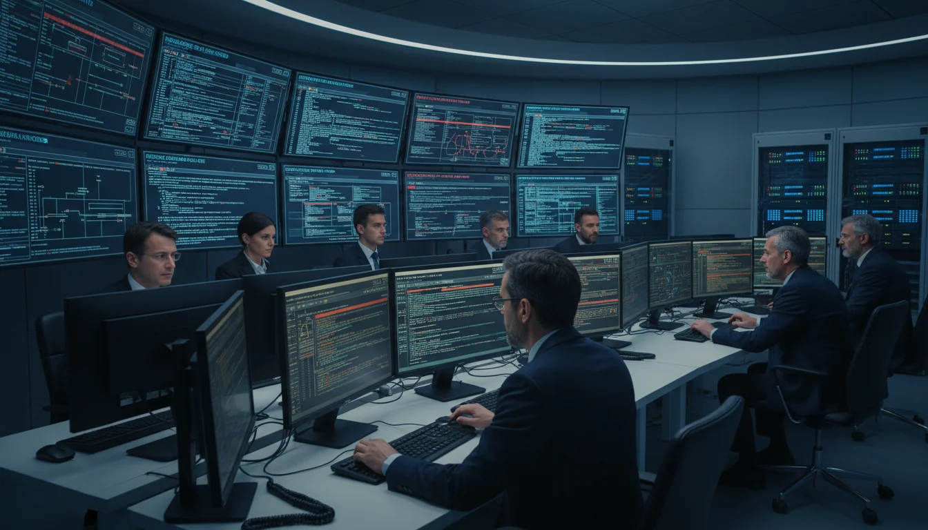 Professionals simulating IT disaster recovery