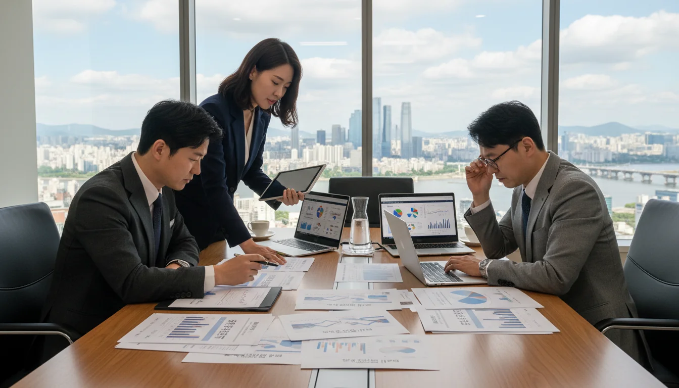 Korean office workers reviewing BCDR plans