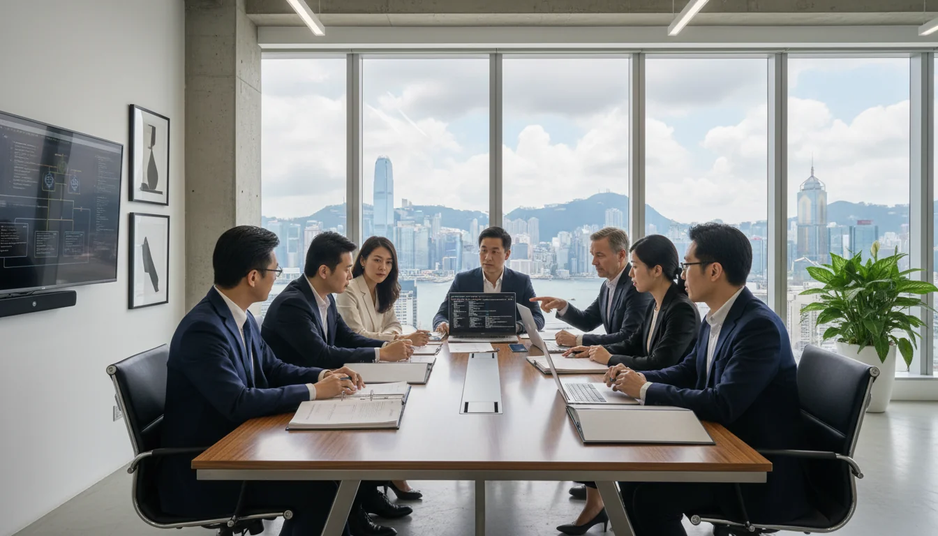 Business team planning cybersecurity strategy.