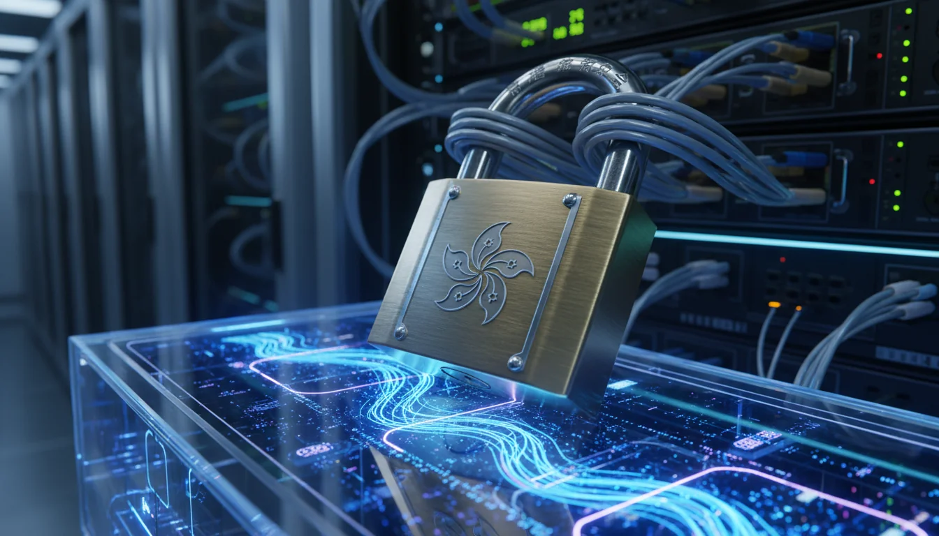 Lock icon securing digital network.