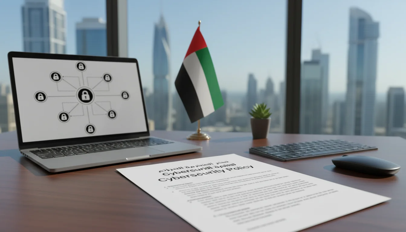 Cybersecurity policy document on UAE desk