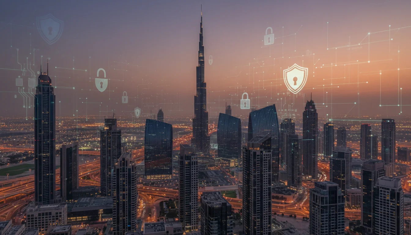 UAE skyline with digital security icons