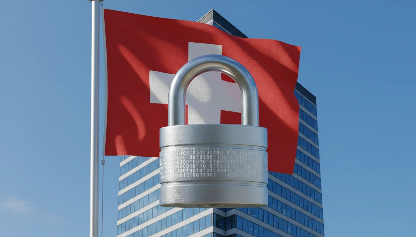 Swiss flag with secure lock icon