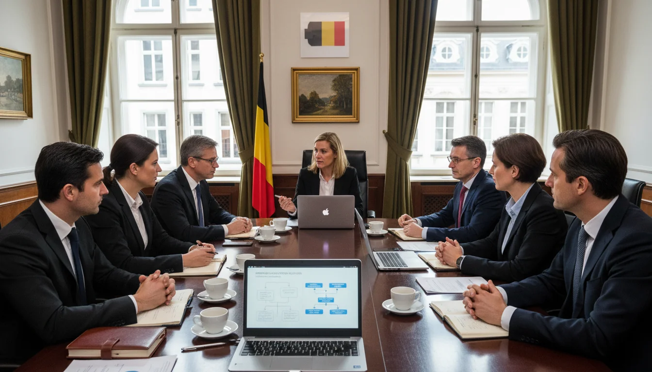 Team discussing IT security policies in Belgium