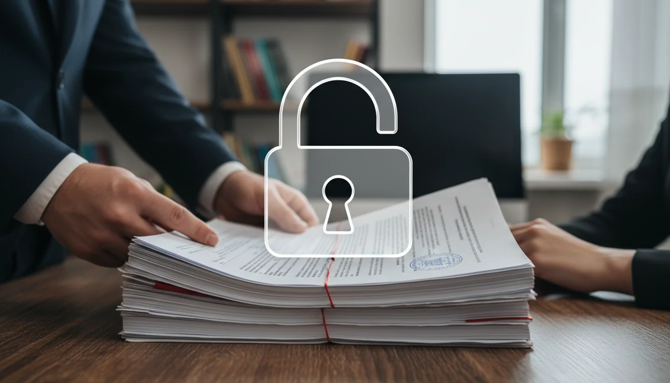 Lock icon over Russian legal documents