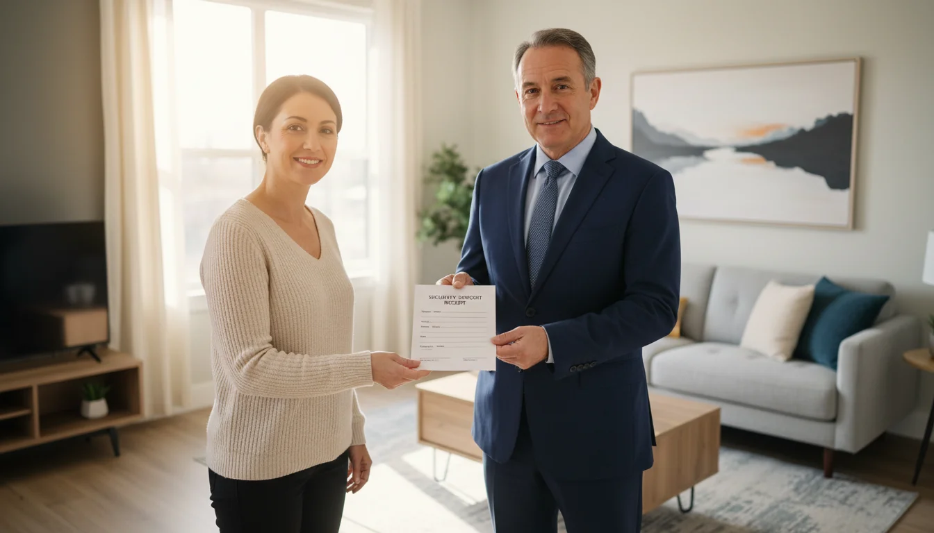 Landlord handing receipt to tenant