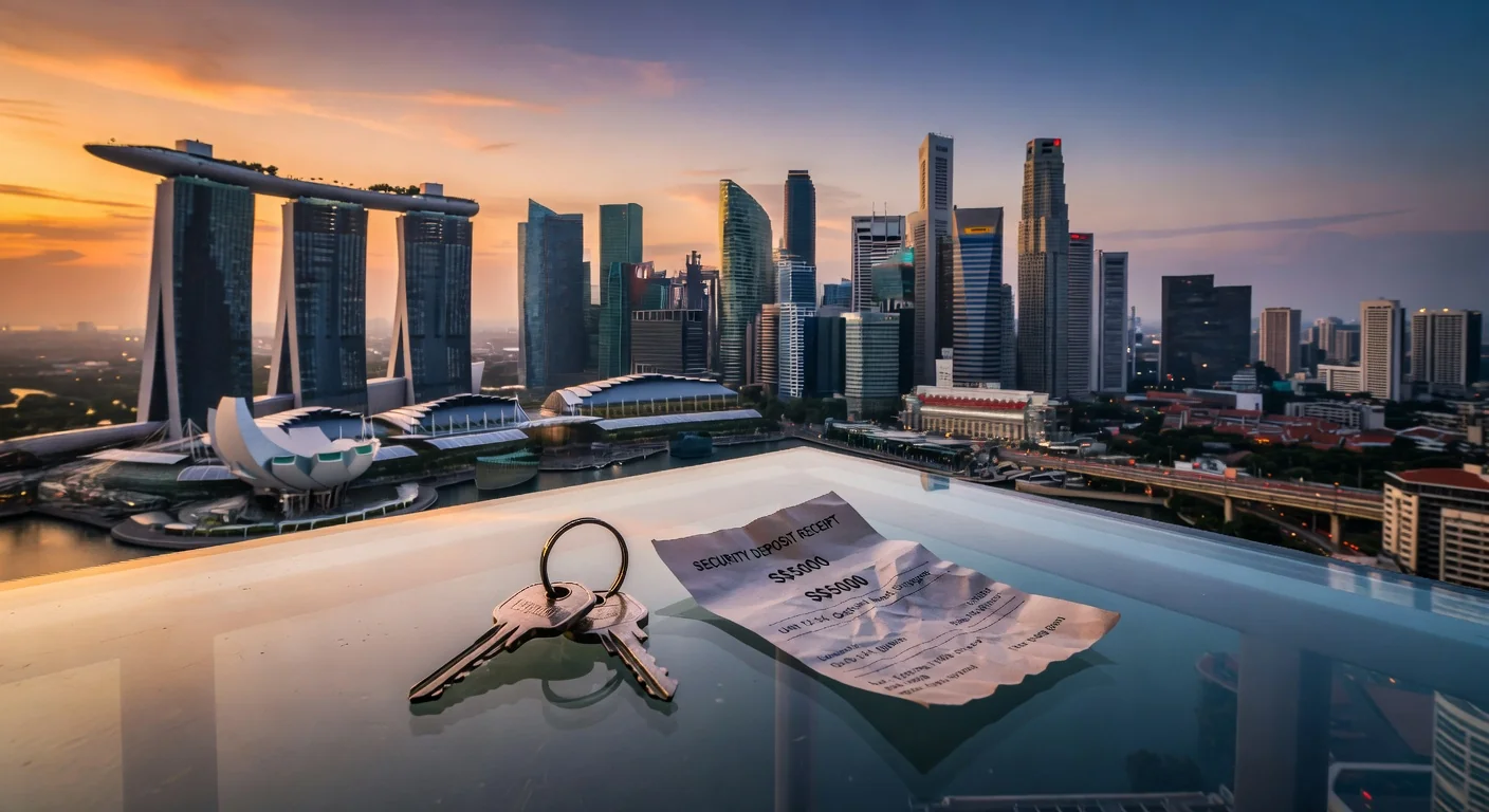 Singapore skyline and property keys.