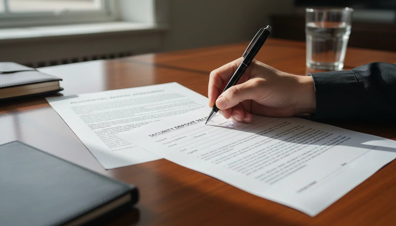 Hand signing security deposit receipt
