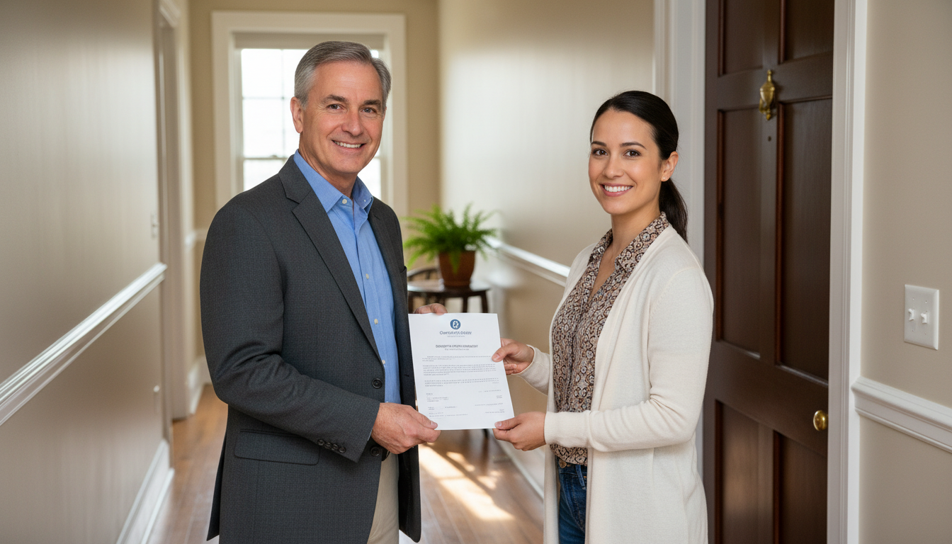 Landlord handing receipt to tenant