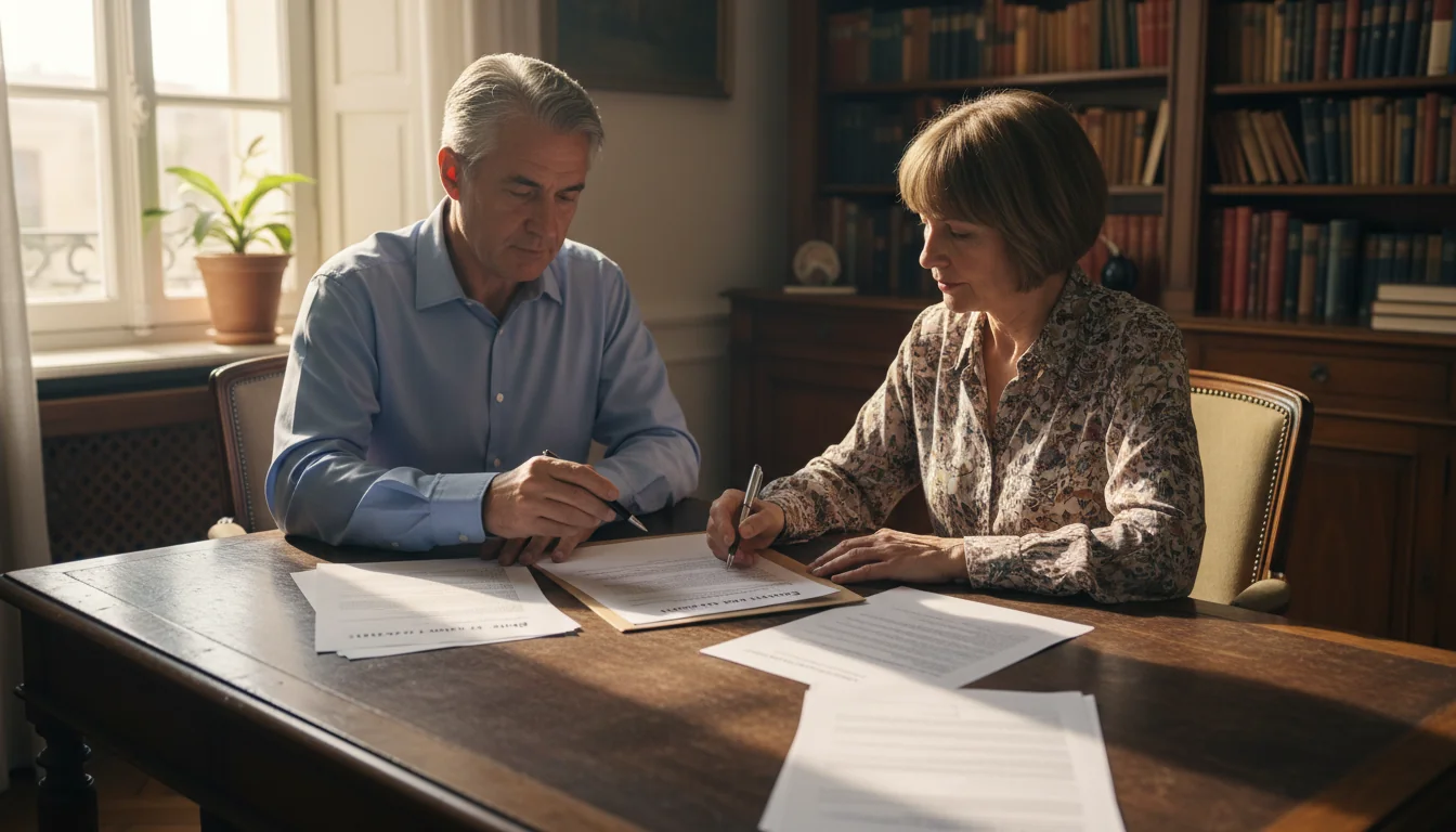 French rental contract being signed