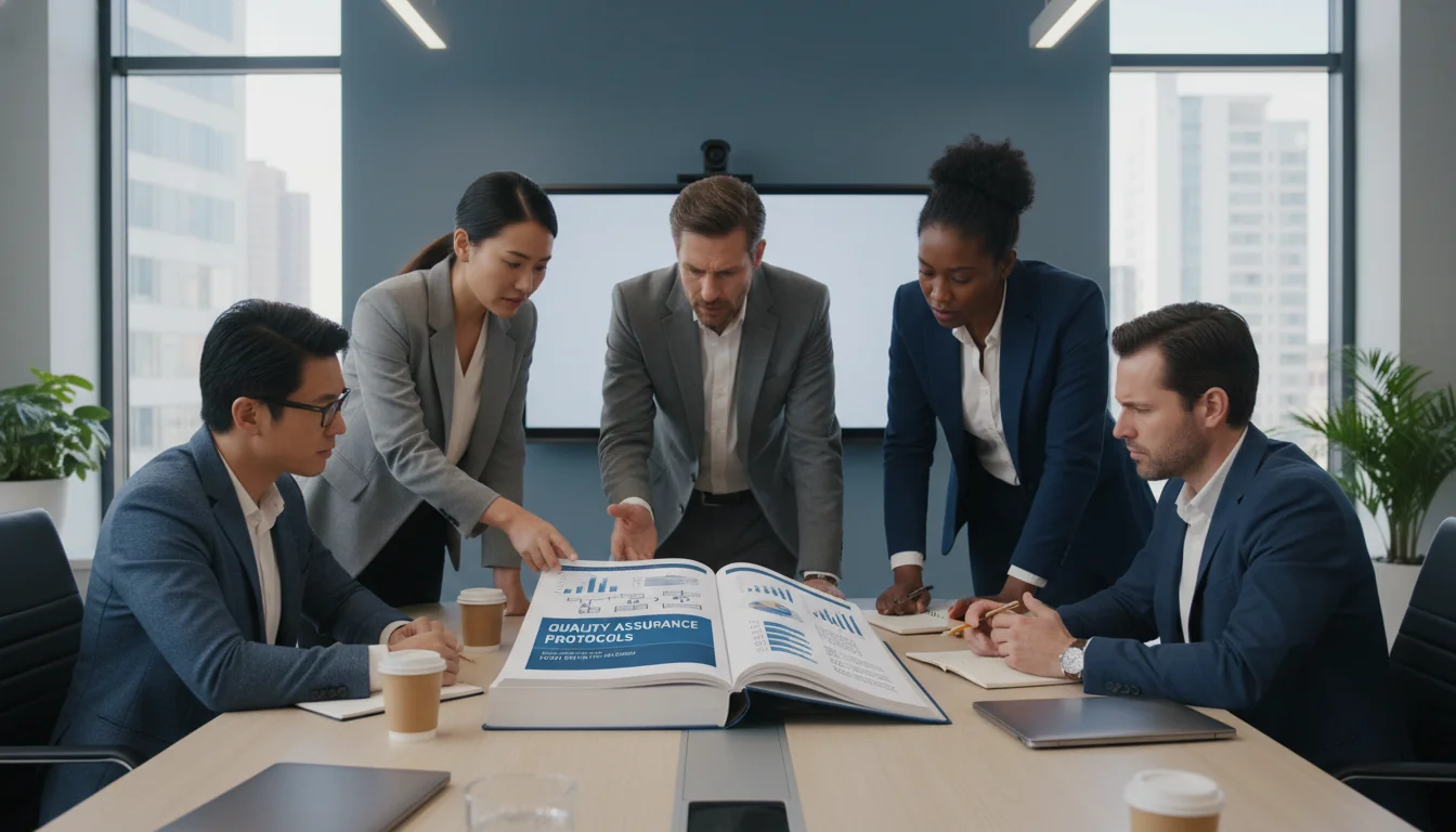 Team reviewing quality manual