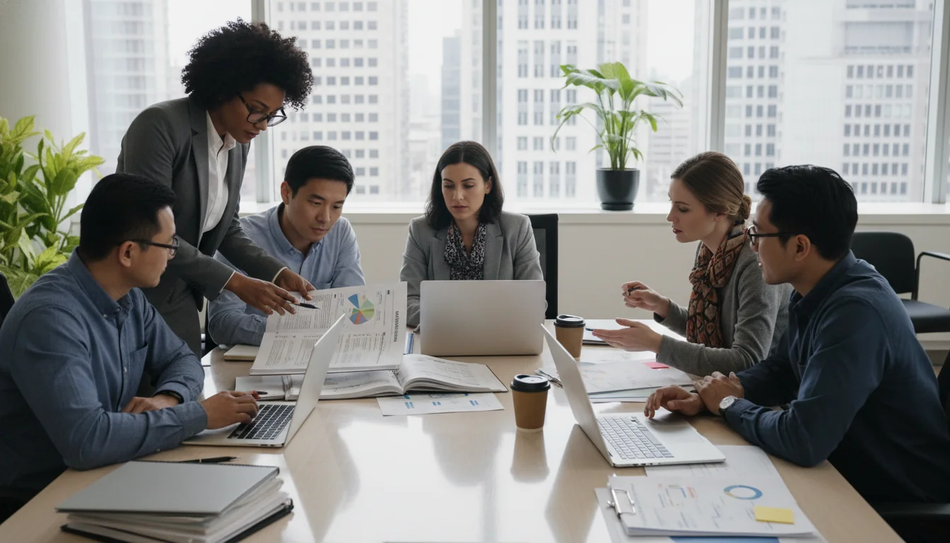 Team reviewing quality manual document